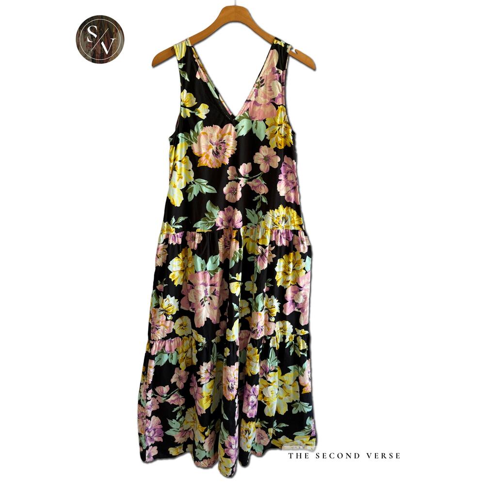 Who What Wear Black Boho Floral Maxi Dress Size Small - Picture 2 of 8